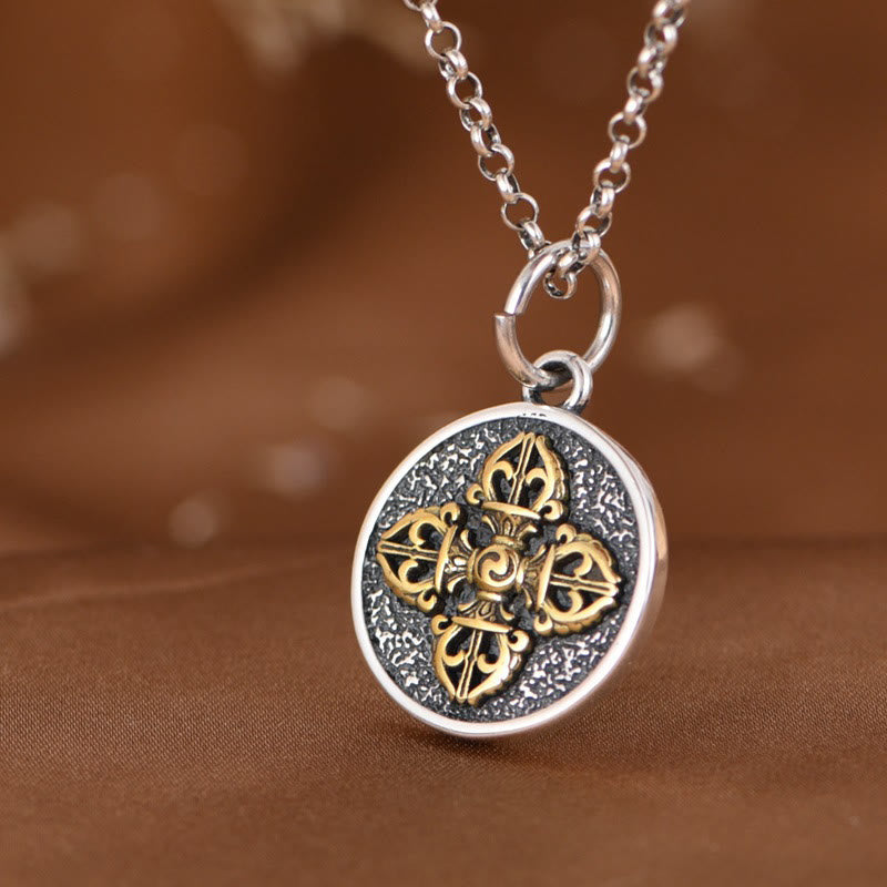 Buddha Stones 925 Sterling Silver Double Dorje Vajra Blessing Necklace Pendant - image 2