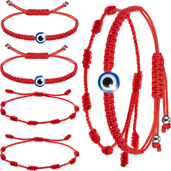 Buddha Stones 4Pcs Evil Eye Seven Knot Red String Protection Bracelet - 4Pcs Evil Eye&Seven Knot Red String(Wrist Circumference 15-20cm) - image 0