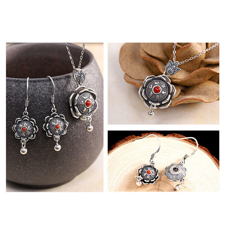 Buddha Stones 925 Sterling Silver Om Mani Padme Hum Lotus Peace Necklace Pendant Earrings - image 6