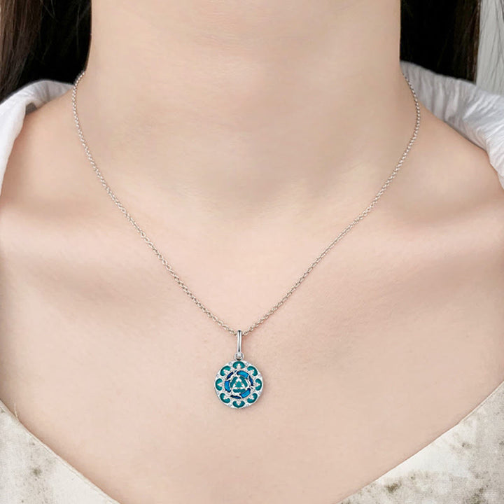 Buddha Stones 925 Sterling Silver Round Turquoise Three Rabbits Balance Necklace Pendant - image 6