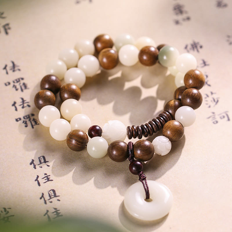 Buddha Stones Bodhi Seed Green Sandalwood Lotus Peace Buckle Harmony Double Wrap Bracelet - image 4
