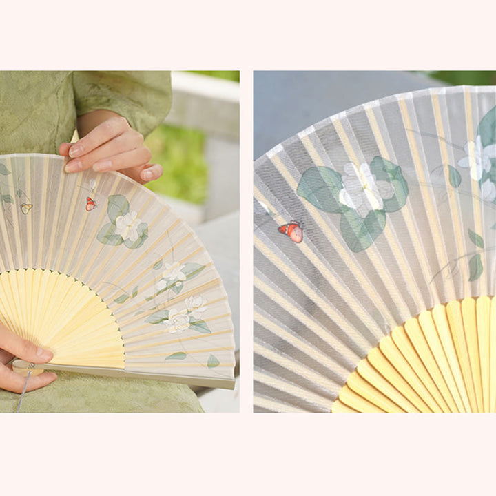 Buddha Stones Jasmine Flowers Handheld Bamboo Folding Fan - image 6