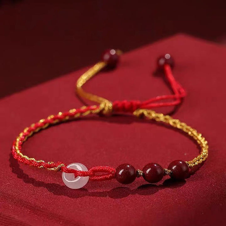 Buddha Stones Natural Cinnabar Jade Peace Buckle Blessing Bracelet - image 6