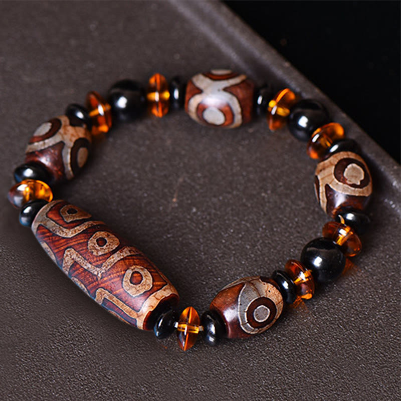 Buddha Stones Tibetan Retro Natural Nine-Eye Dzi Bead Blessings Bracelet - image 1