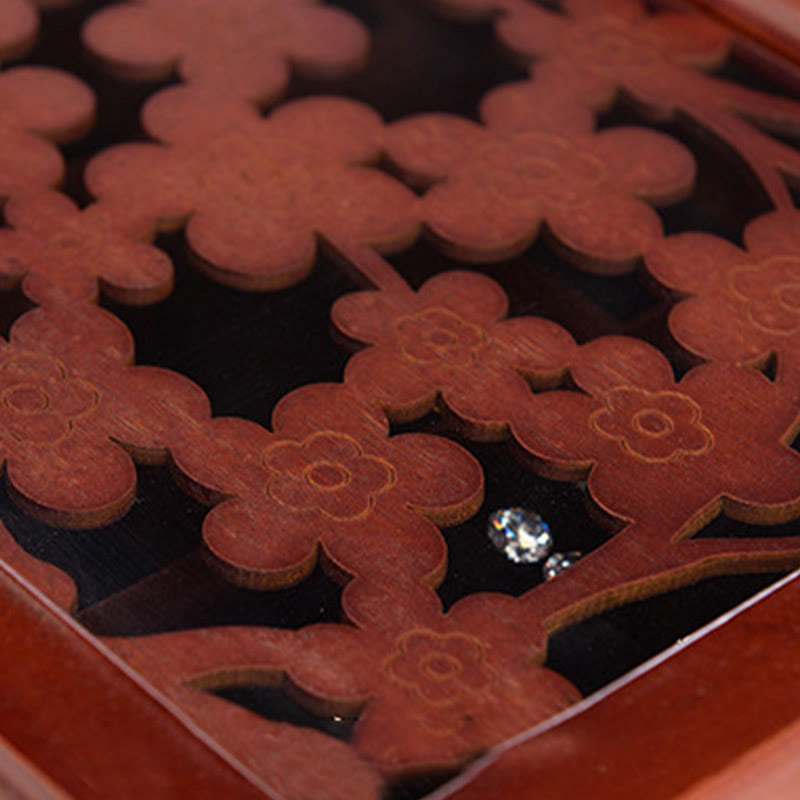 Buddha Stones Vintage Plum Blossom Carved Wooden Jewelry Box Six-Layer Jewelry Storage Box - image 4