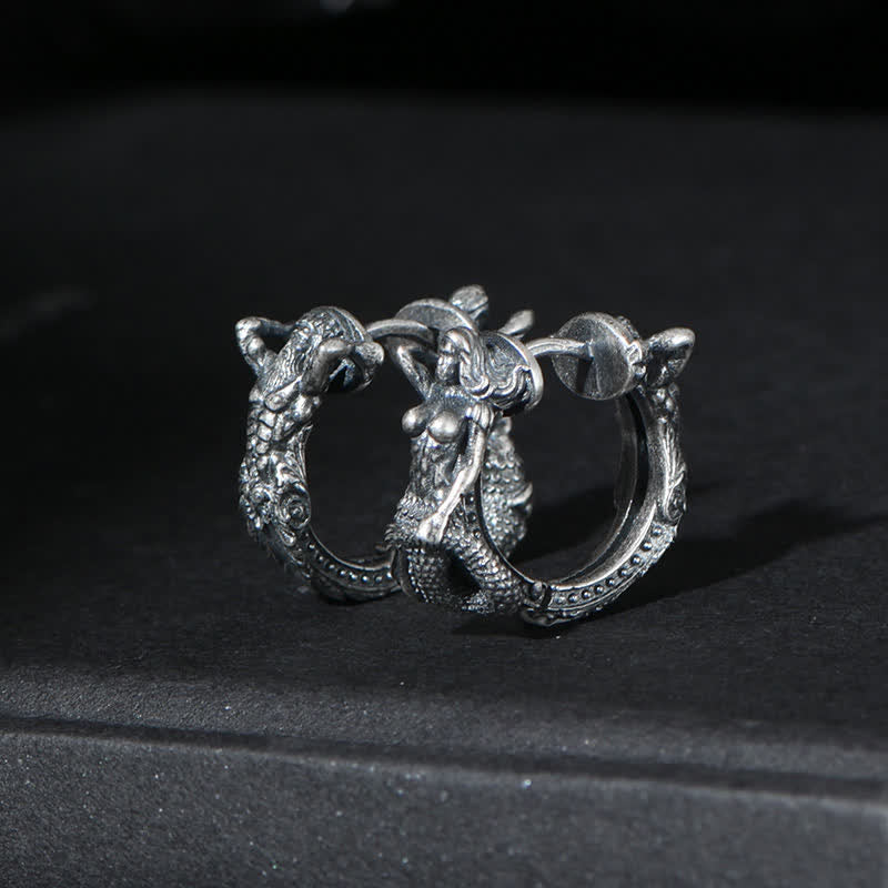 925 Sterling Silver Dragon Hoop Pattern Protection Earrings - A Pair of Earrings - image 0