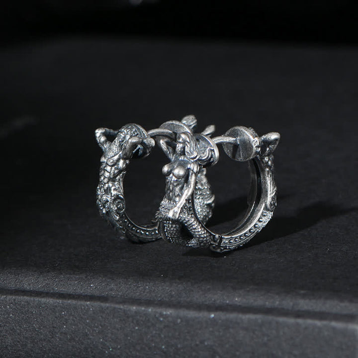 925 Sterling Silver Dragon Hoop Pattern Protection Earrings - A Pair of Earrings - image 0