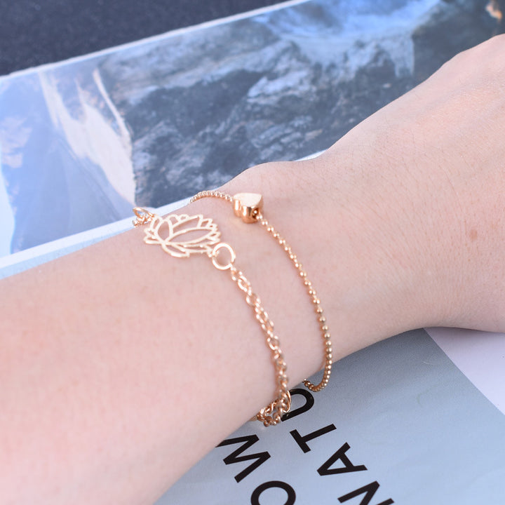 Buddha Stones 2Pcs Lotus Flower Love Heart Enlightenment Bracelet - image 4