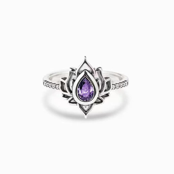 Buddha Stones Sterling Silver Lotus Zircon Blessing Protection Ring - image 2