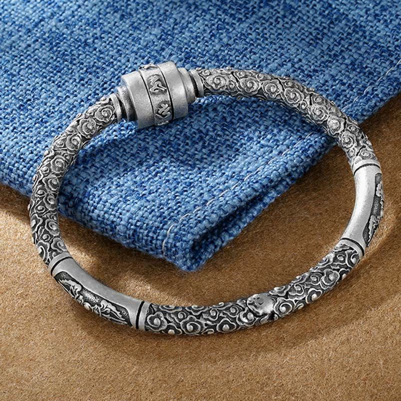 Buddha Stones 990 Sterling Silver Tibetan Auspicious Clouds Om Mani Padme Hum Engraved Creativity Bracelet Bangle - image 2