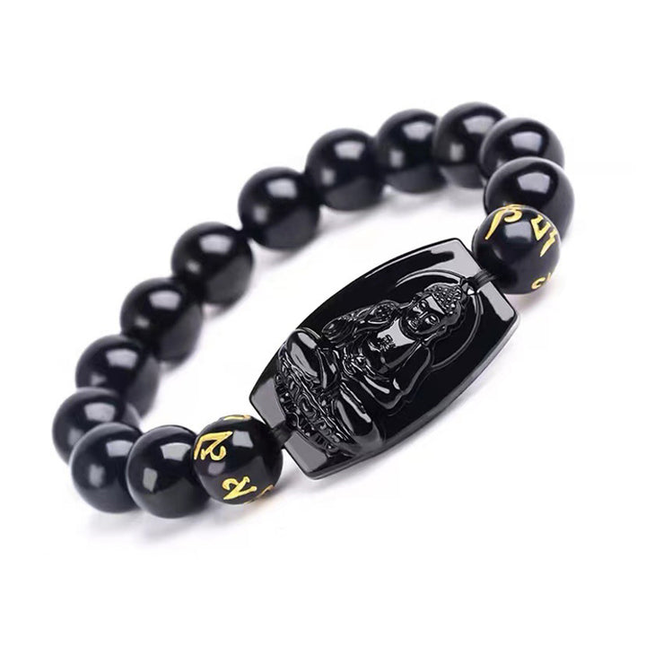 Buddha Stones Chinese Zodiac Obsidian Protection Bracelet - Pig & Dog-14mm - image 7