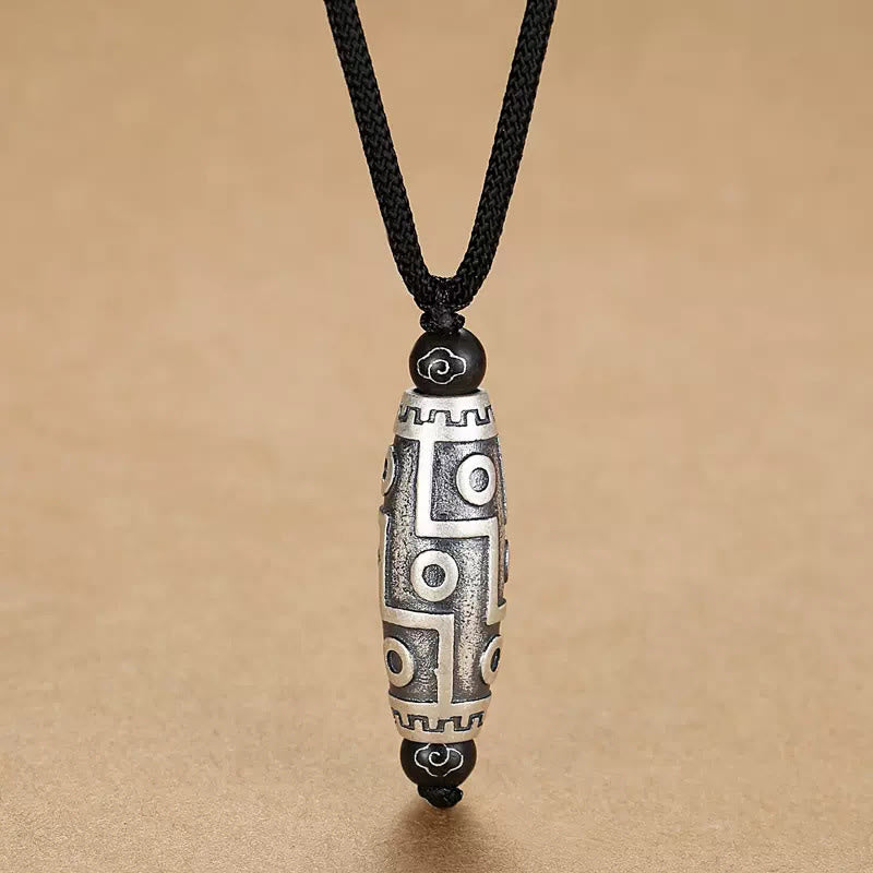 Buddha Stones Tibet Nine-Eye Dzi Bead Pattern Copper Auspicious Clouds Wealth Necklace Pendant - image 4
