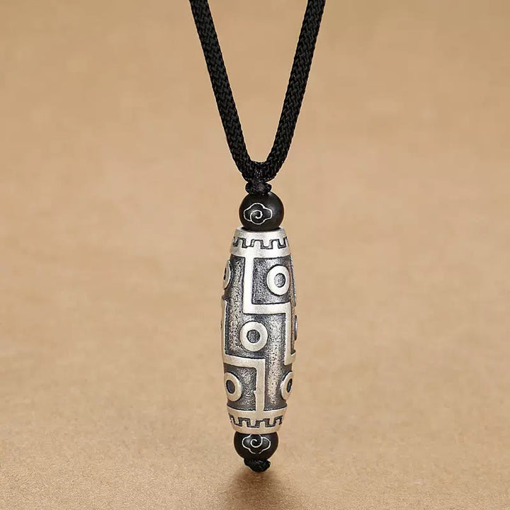 Buddha Stones Tibet Nine-Eye Dzi Bead Pattern Copper Auspicious Clouds Wealth Necklace Pendant - image 4