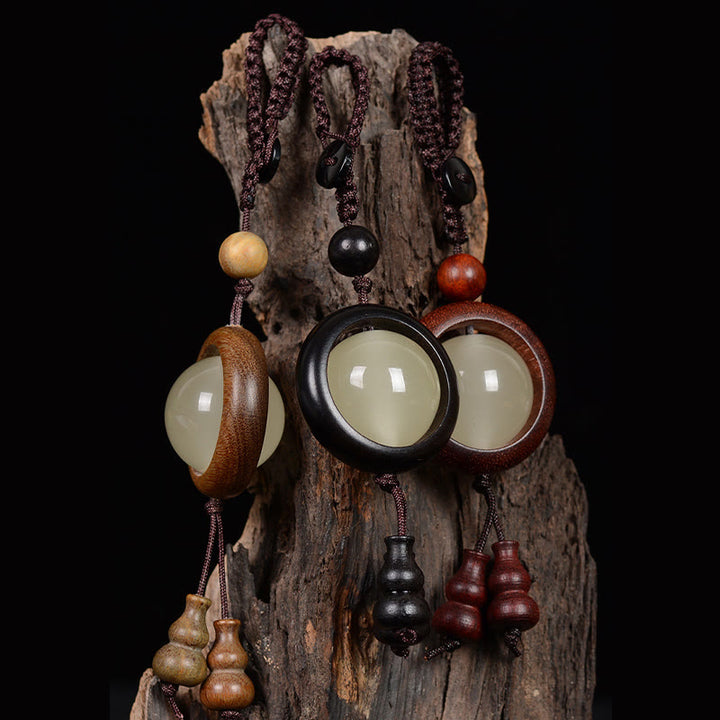 Buddha Stones Red Sandalwood Ebony Wood Green Sandalwood Luminous Lucky Bead Gourd Peace Key Chain - image 2