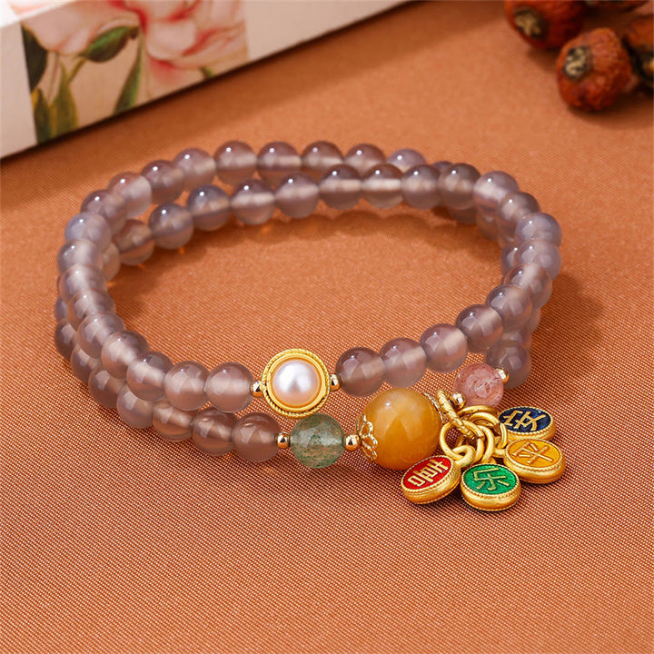 Buddha Stones Natural Gray Agate Peace And Joy Charm Balance Double Wrap Bracelet - image 2