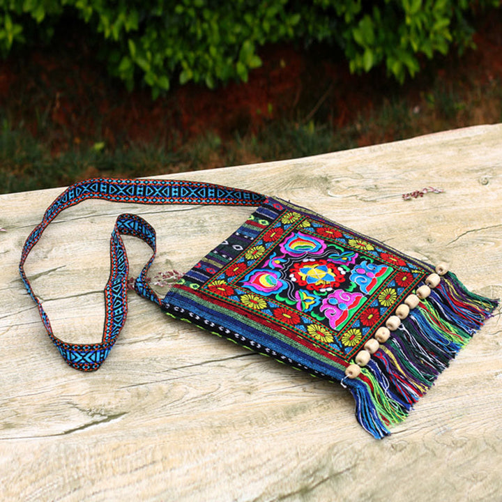 Buddha Stones Tibetan Handmade Embroidered Camellia Canvas Shoulder Bag Crossbody Bag - image 7