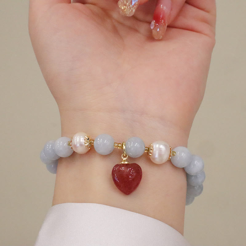 Buddha Stones Natural Aquamarine Chalcedony Serenity Rabbit Gourd Cat Charm Bracelet - image 10