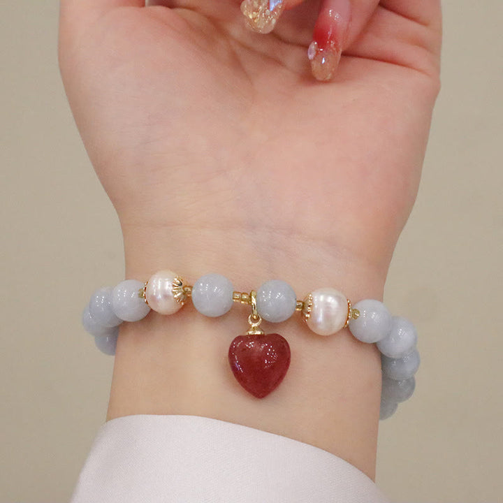 Buddha Stones Natural Aquamarine Chalcedony Serenity Rabbit Gourd Cat Charm Bracelet - image 10