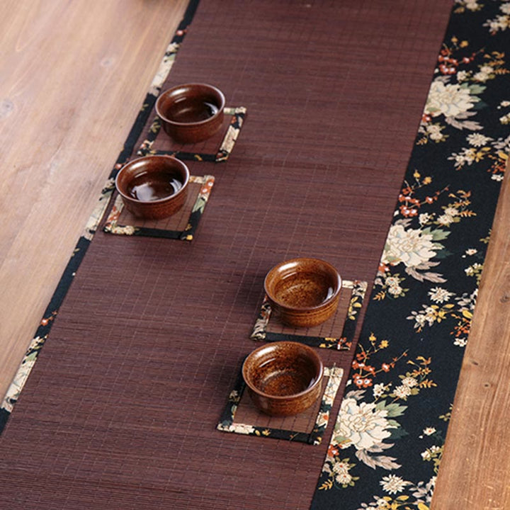 Buddha Stones Vintage Peony Flower Blossom Bamboo Cup Mat Pad Tea Cup Coaster Kung Fu Tea Mat - image 10