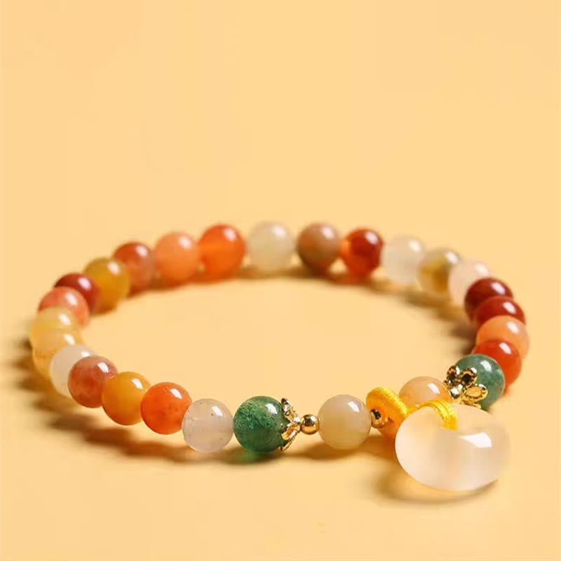 Buddha Stones 14K Gold Plated Colorful Golden Silk Jade Peace Buckle Wealth Bracelet - image 1