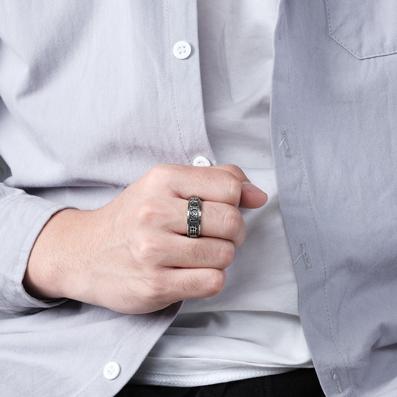 Letter Words Balance Calm Titanium Steel Rotatable Ring - image 2