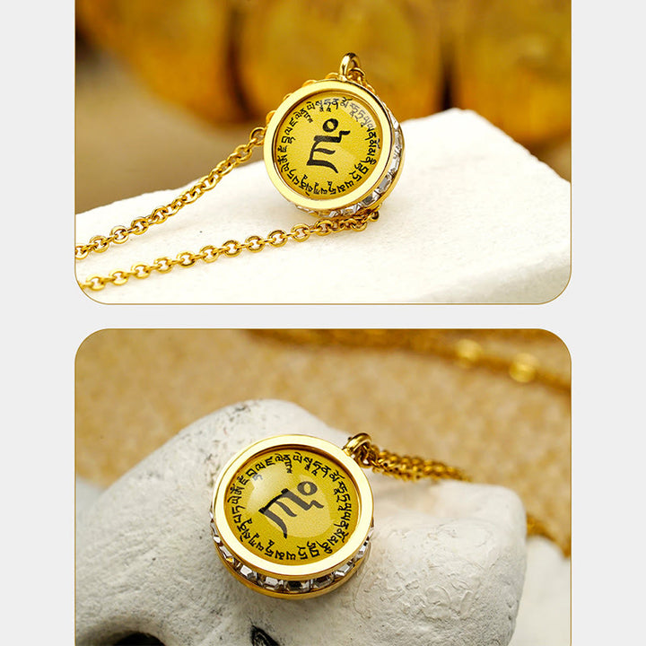 Buddha Stones Tibetan Yellow God Of Wealth Green Tara Buddha Serenity Titanium Steel Necklace Pendant - image 7