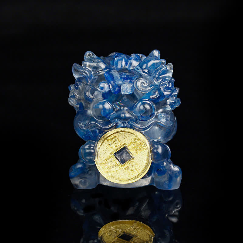 Buddha Stones Handmade Cute PiXiu Gold Coin Crystal Fengshui Energy Wealth Fortune Home Decoration - Blue Crystal - image 16