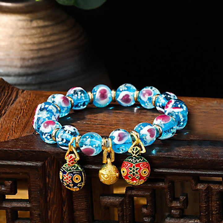 Buddha Stones Gold Swallowing Beast Family Pink Love Heart Luminous Fluorescent Liuli Glass Bead Bracelet - Blue - Gold Swallowing Beast Family - image 6