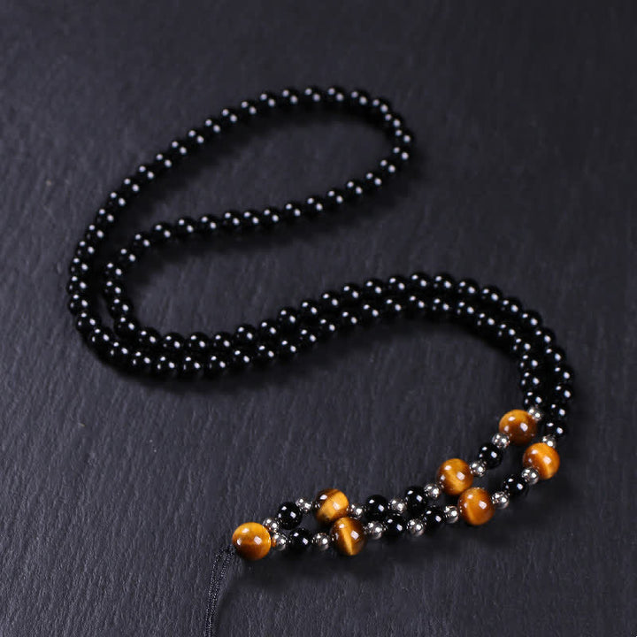 Buddha Stones Bagua Yin Yang Black Obsidian Purification Beaded Necklace Pendant - image 6