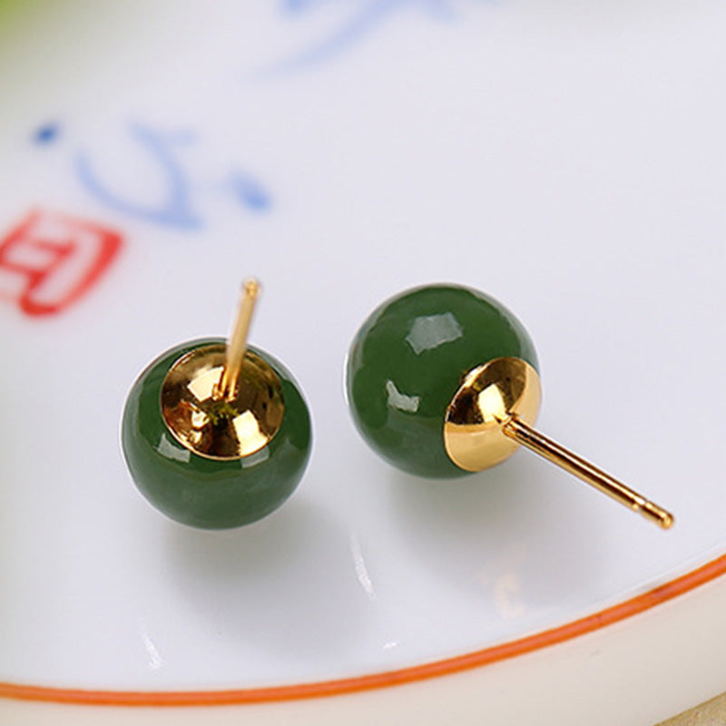 Buddha Stones 925 Sterling Silver Round Cyan Jade Healing Calm Stud Earrings - image 8