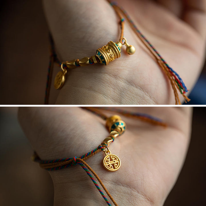 Buddha Stones Tibetan Handmade Om Mani Padme Hum Prayer Wheel Protection Strength String Bracelet - image 9