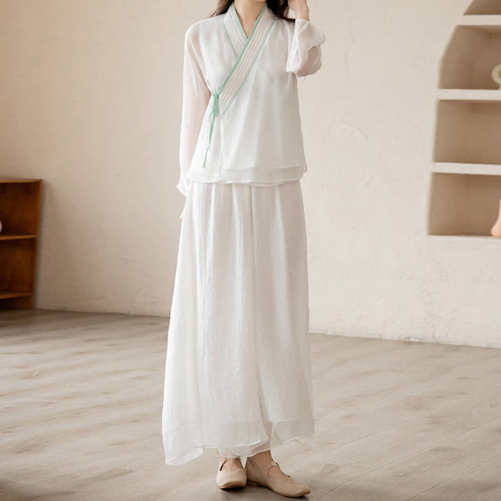 Buddha Stones Retro Prayer Zen Spiritual Meditation Practice Chiffon Clothing Women's Set - image 2