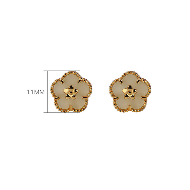 Buddha Stones 925 Sterling Silver Hetian Jade Plum Flower Luck Stud Earrings - image 10
