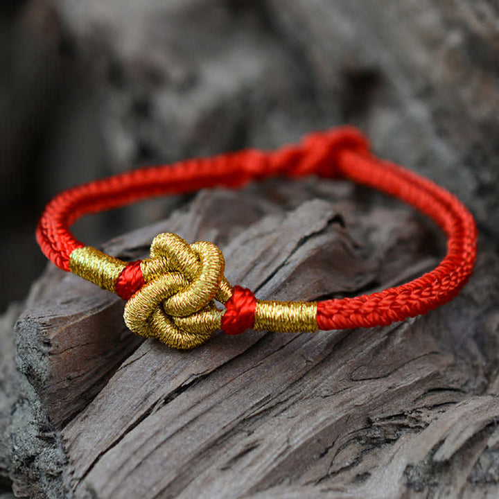 Buddha Stones Handmade Simple Design Chinese Knotting Luck Strength Braid String Bracelet - Lover's Knot - Red - 17cm - image 12