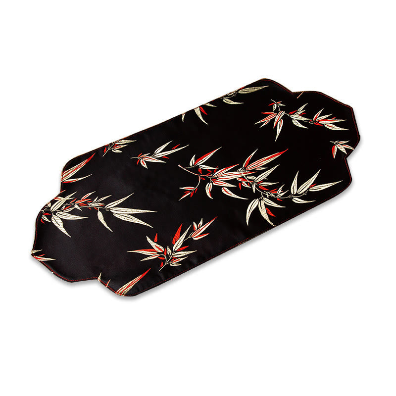 Buddha Stones Sea Wave Bamboo Plum Blossom Brocade Embroidery Cup Mat Pad Tea Cup Coaster Kung Fu Tea Mat - Tea Mat 48*22cm - Black - image 15