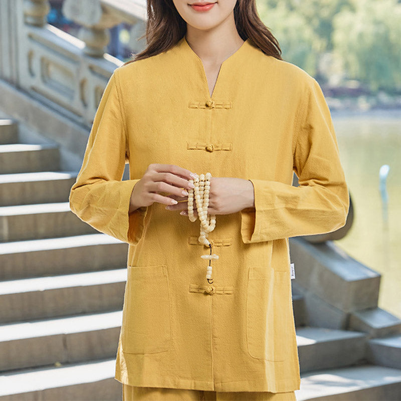 Buddha Stones Spiritual Zen Practice Yoga Meditation Prayer Uniform Cotton Linen Clothing Women's Set - Gold - US18，UK/AU22，EU50 (6XL) - image 17