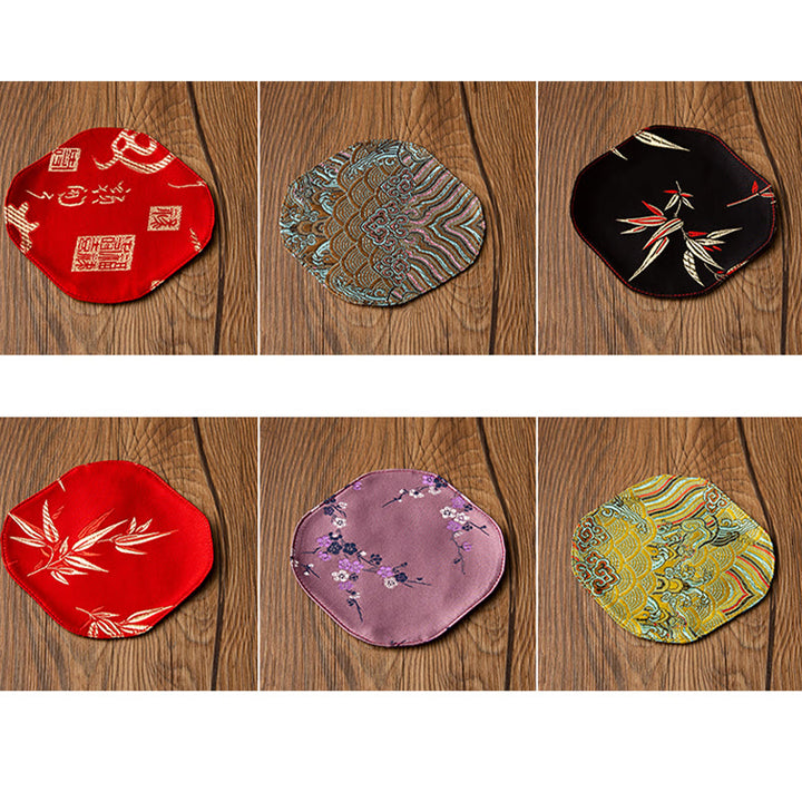 Buddha Stones Sea Wave Bamboo Plum Blossom Brocade Embroidery Cup Mat Pad Tea Cup Coaster Kung Fu Tea Mat - image 32