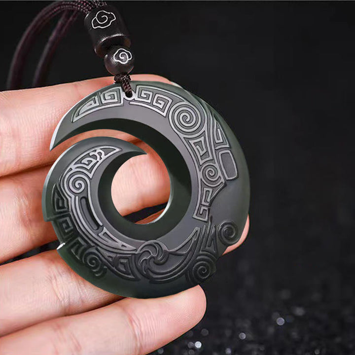Buddha Stones One's Luck Improves Design Patern Hetian Cyan Jade Peace Buckle Luck Necklace Pendant - image 2