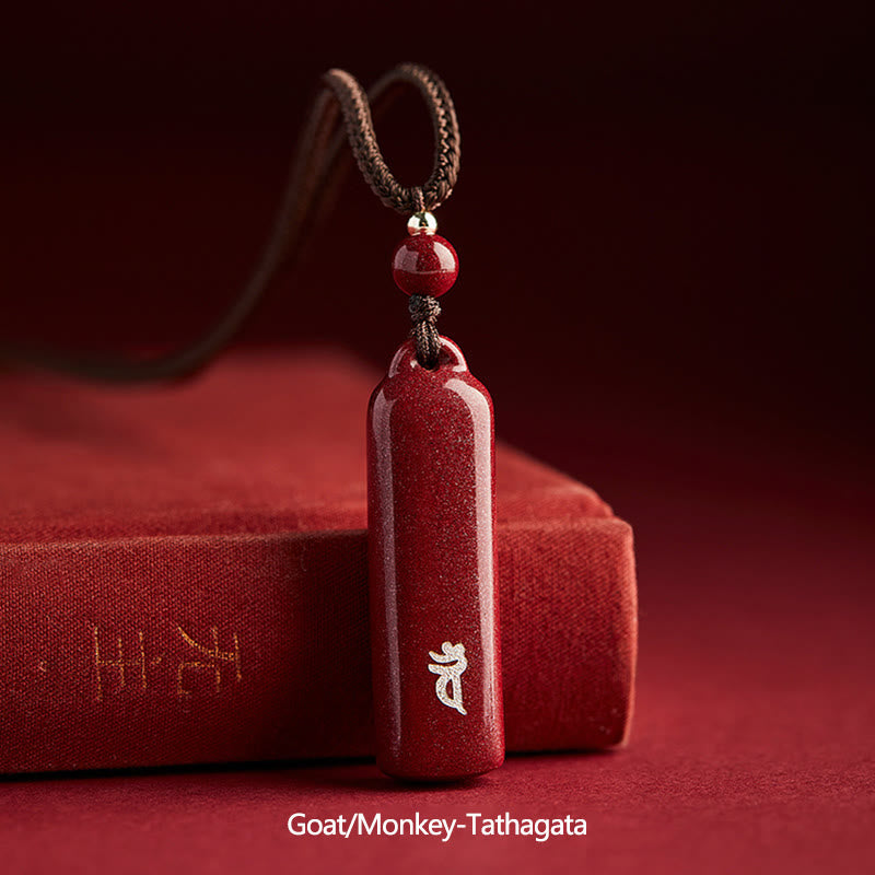 Buddha Stones Chinese Zodiac Natal Buddha Cinnabar Amulet Protection String Necklace Pendant - Brown - Goat/Monkey-Tathagata - image 14