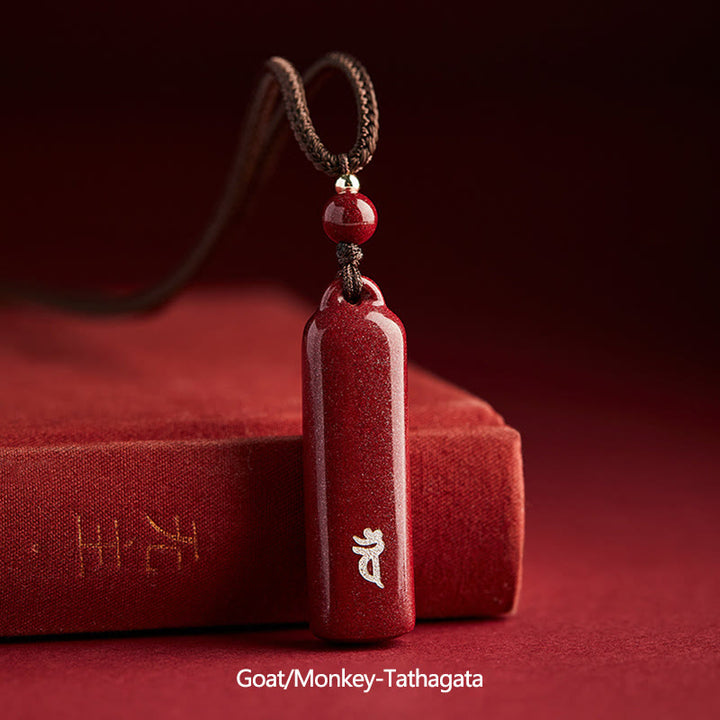 Buddha Stones Chinese Zodiac Natal Buddha Cinnabar Amulet Protection String Necklace Pendant - Brown - Goat/Monkey-Tathagata - image 14