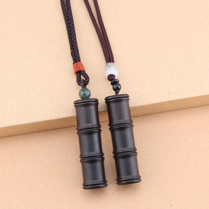 Buddha Stones Ebony Wood Bamboo Pattern Ghau Prayer Box Peace Necklace Pendant - image 11