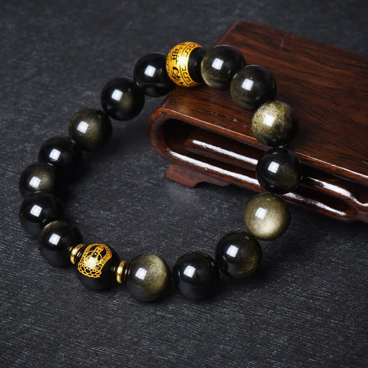 Buddha Stones Chinese Zodiac Natal Buddha Gold Sheen Obsidian Wealth Protection Bracelet - image 11