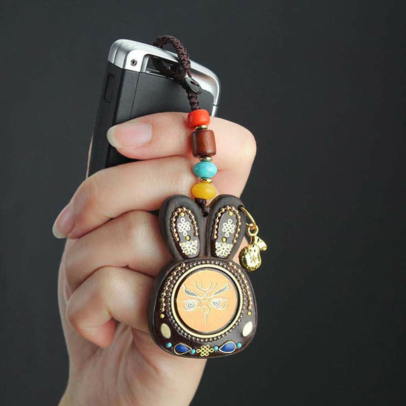 Tibet Ebony Five God of Wealth Thangka Key Chain - image 11