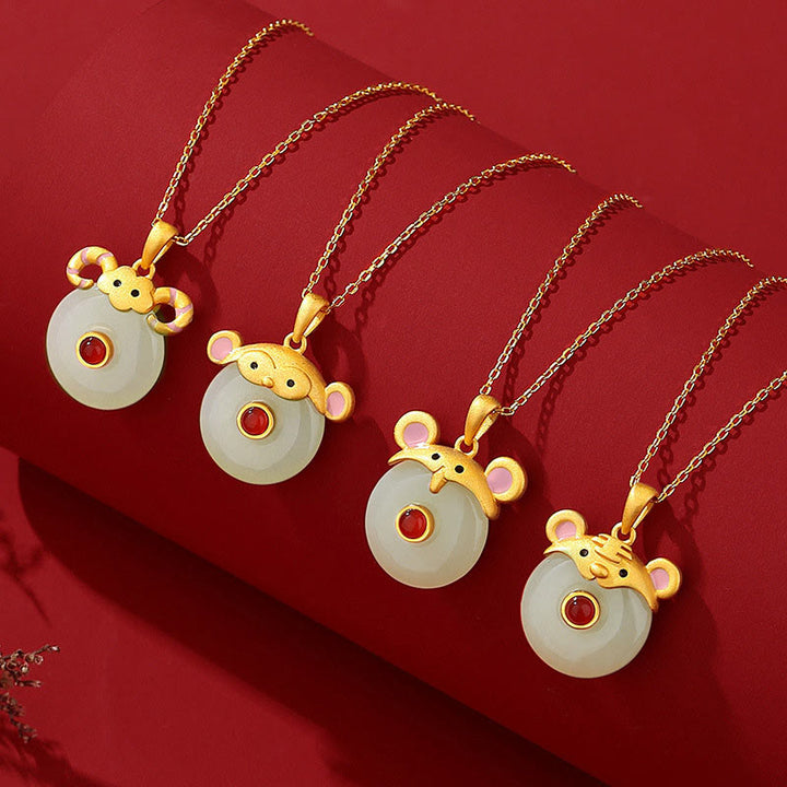 Buddha Stones 925 Sterling Silver Hetian Jade Chinese Zodiac Year of the Dragon Red Agate Luck Protection Necklace Pendant - image 2