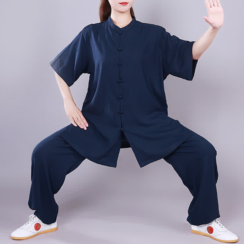 Buddha Stones Tai Chi Qigong Meditation Prayer Spiritual Zen Practice Unisex Cotton Linen Clothing Set - Navy Blue - Short Sleeve - US14，UK/AU18，EU46 (3XL)  - image 20