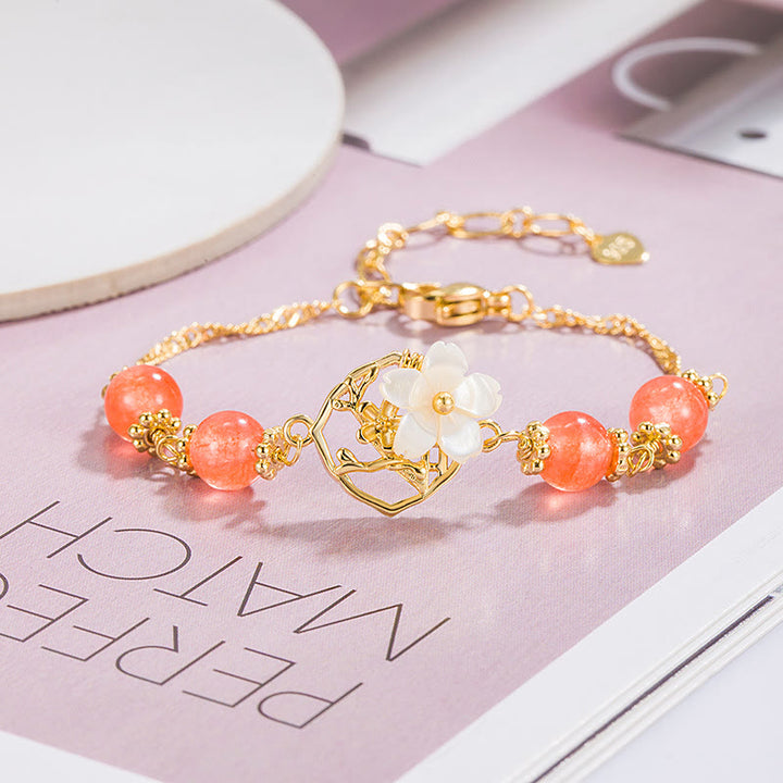 Buddha Stones Red Agate Tridacna Stone Flower Confidence Bracelet - image 2