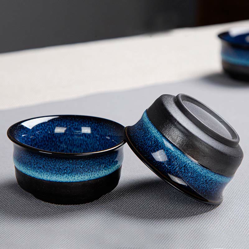 Buddha Stones Blue Gradient Color Chinese Gongfu Tea Ceramic Teapot Portable Gift Bag Box Set - image 14