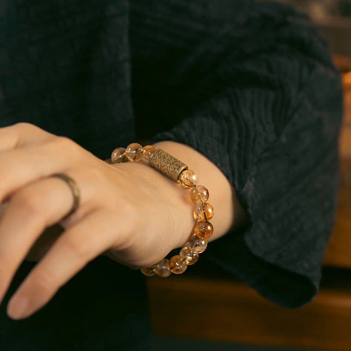 Buddha Stones Natural Citrine Crystal Brass Bead Protection Bracelet - image 6