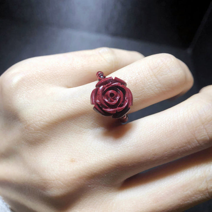 Buddha Stones Garnet Cinnabar Lucky Bead PiXiu Om Mani Padme Hum Rose Protection Ring - image 18