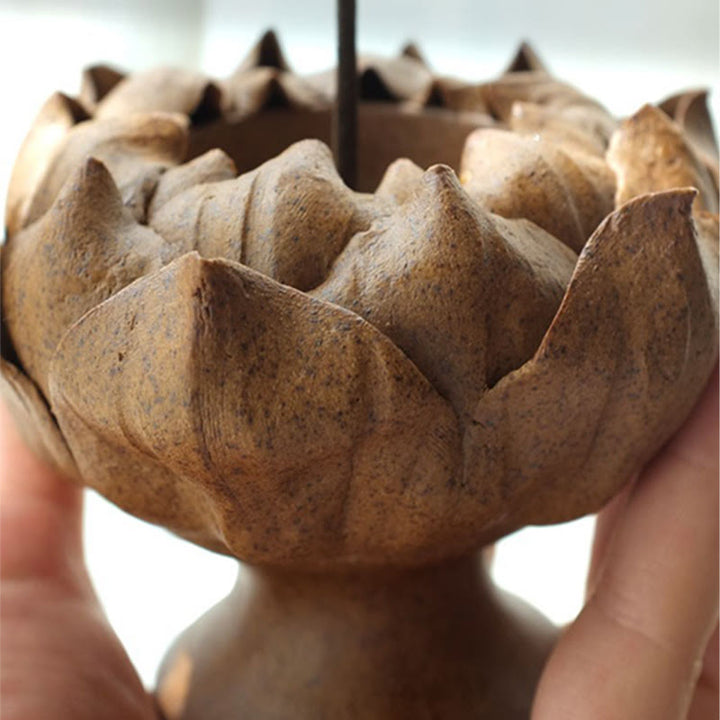 Buddha Stones Lotus Flower Ceramic Candle Holder Incense Burner Home Offering Decoration - image 5